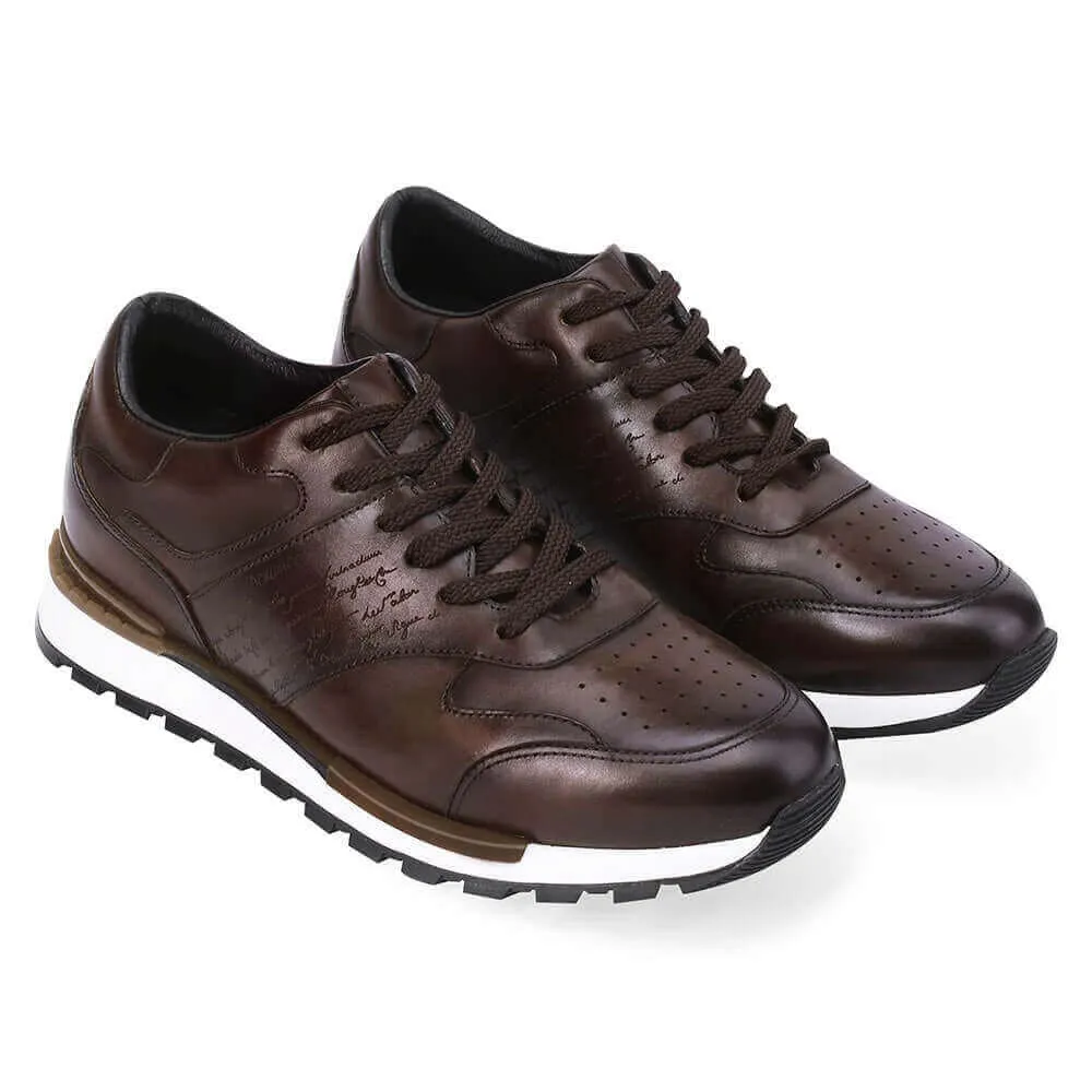 7CM/2.76 Inches CHAMARIPA - Elevator Shoes For Men - Height Increasing Shoes - Brown Calfskin Leather Casual Tall Men Shoes