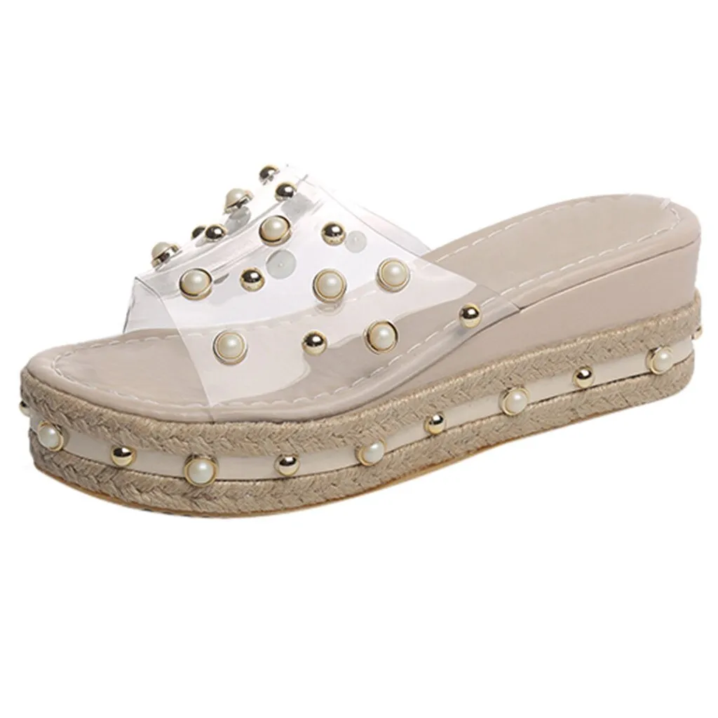 Amozae-Elegant Women's Sandals Candy Slippers transparent Platform sandal Slip-On Pearl Beach Wedges Jelly Shoes Clear Sandals Women