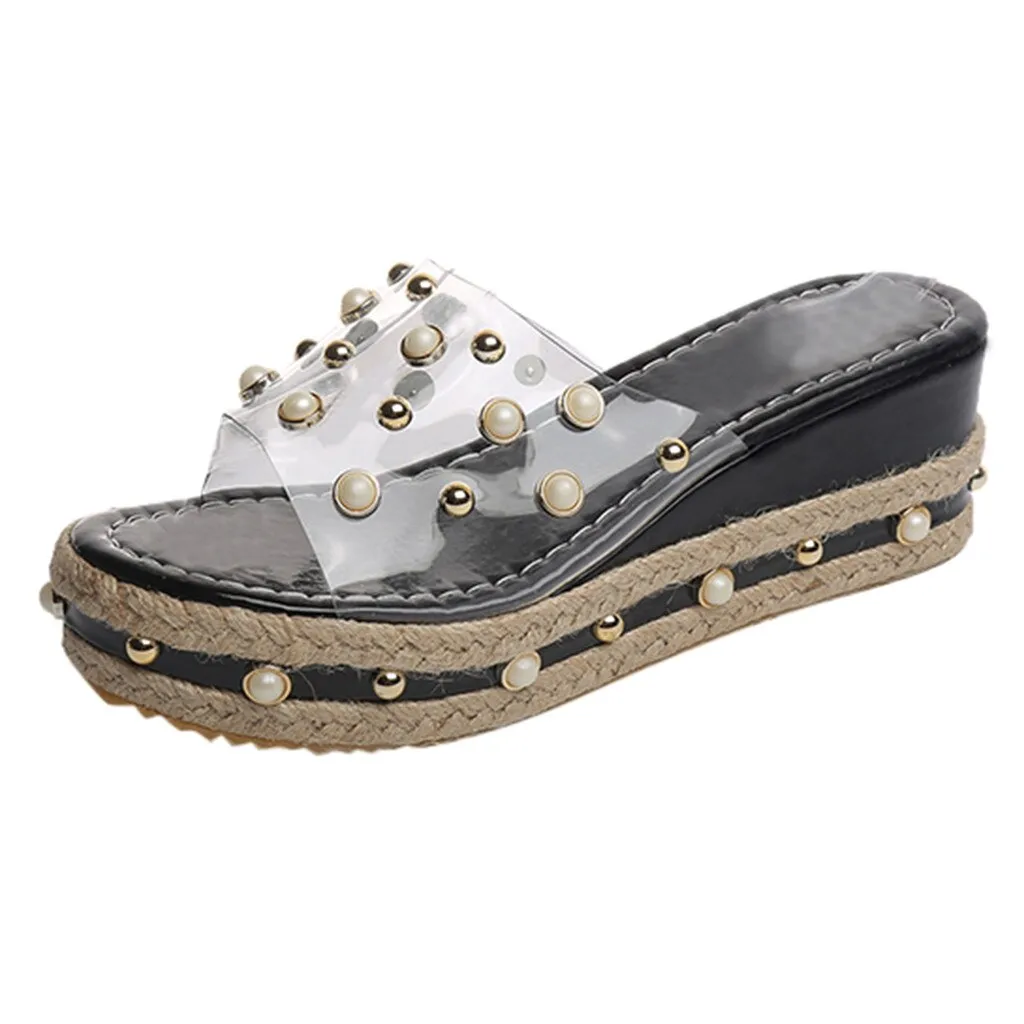 Amozae-Elegant Women's Sandals Candy Slippers transparent Platform sandal Slip-On Pearl Beach Wedges Jelly Shoes Clear Sandals Women
