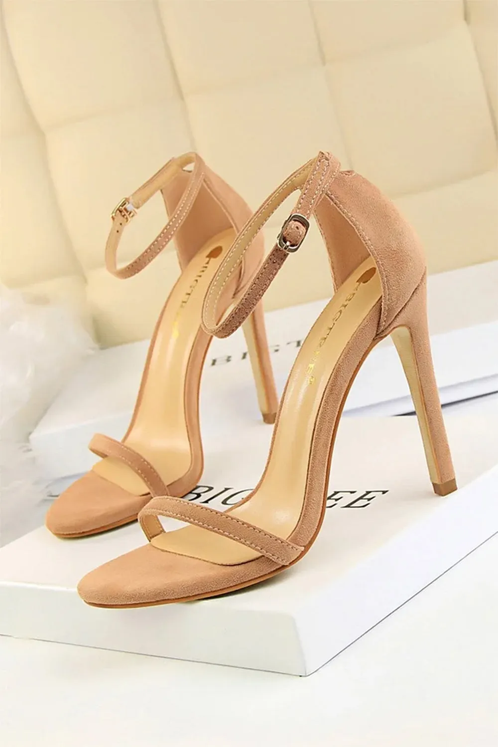Apricot Strappy Stiletto Heels