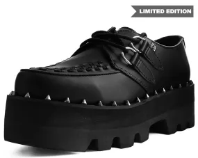 Black Faux Leather Dino Lug Sole Creeper