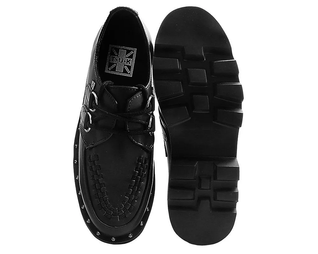 Black Faux Leather Dino Lug Sole Creeper