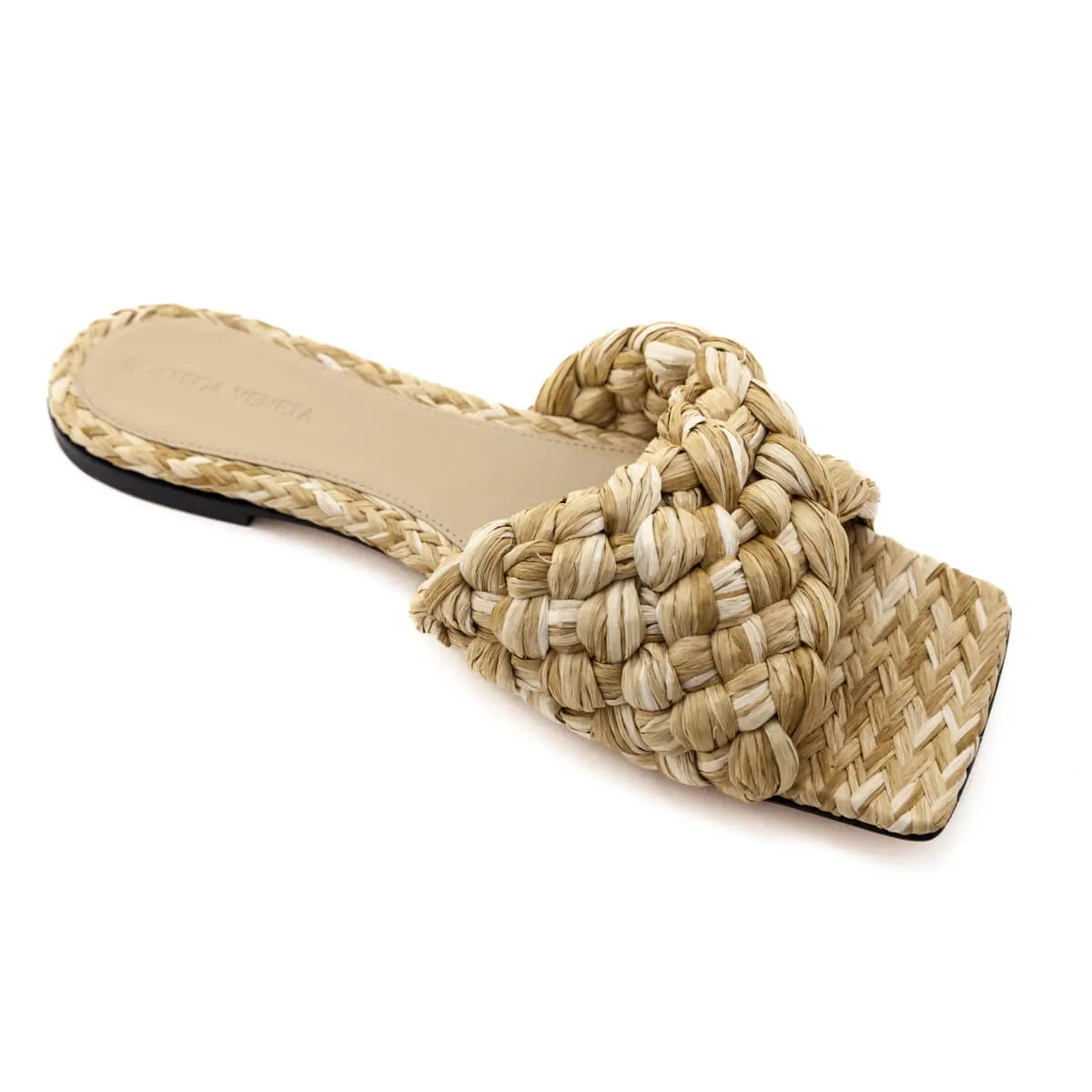 Bottega Veneta Natural Raffia Twisted Intrecciato Stretch Mules Size US 10 | EU 40