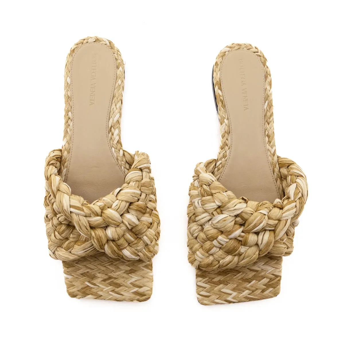 Bottega Veneta Natural Raffia Twisted Intrecciato Stretch Mules Size US 10 | EU 40