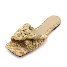 Bottega Veneta Natural Raffia Twisted Intrecciato Stretch Mules Size US 10 | EU 40