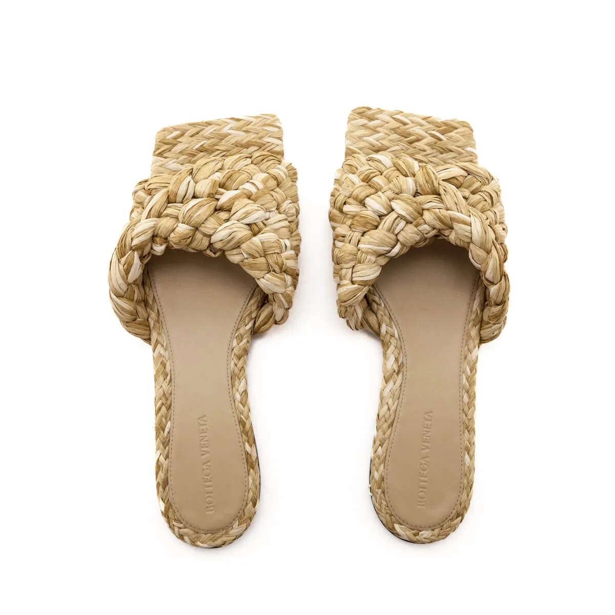 Bottega Veneta Natural Raffia Twisted Intrecciato Stretch Mules Size US 10 | EU 40