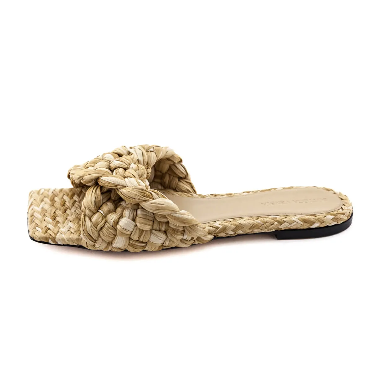 Bottega Veneta Natural Raffia Twisted Intrecciato Stretch Mules Size US 10 | EU 40
