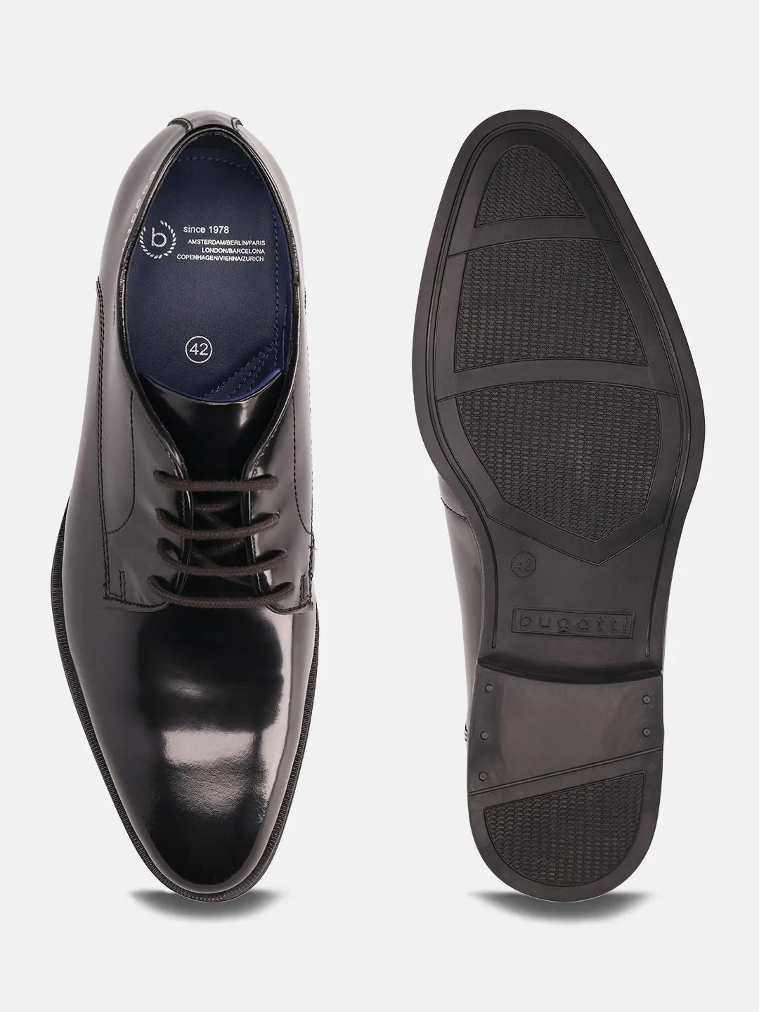 bugatti Black Premium Leather Formal Derby Shoes