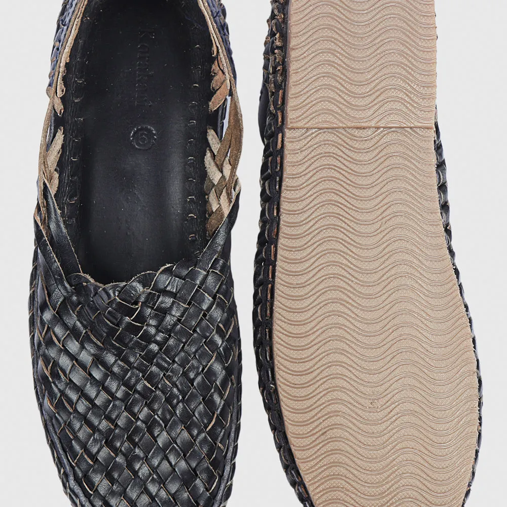 Dark Blue Handstitched Leather Kolhapuri Men Shoes
