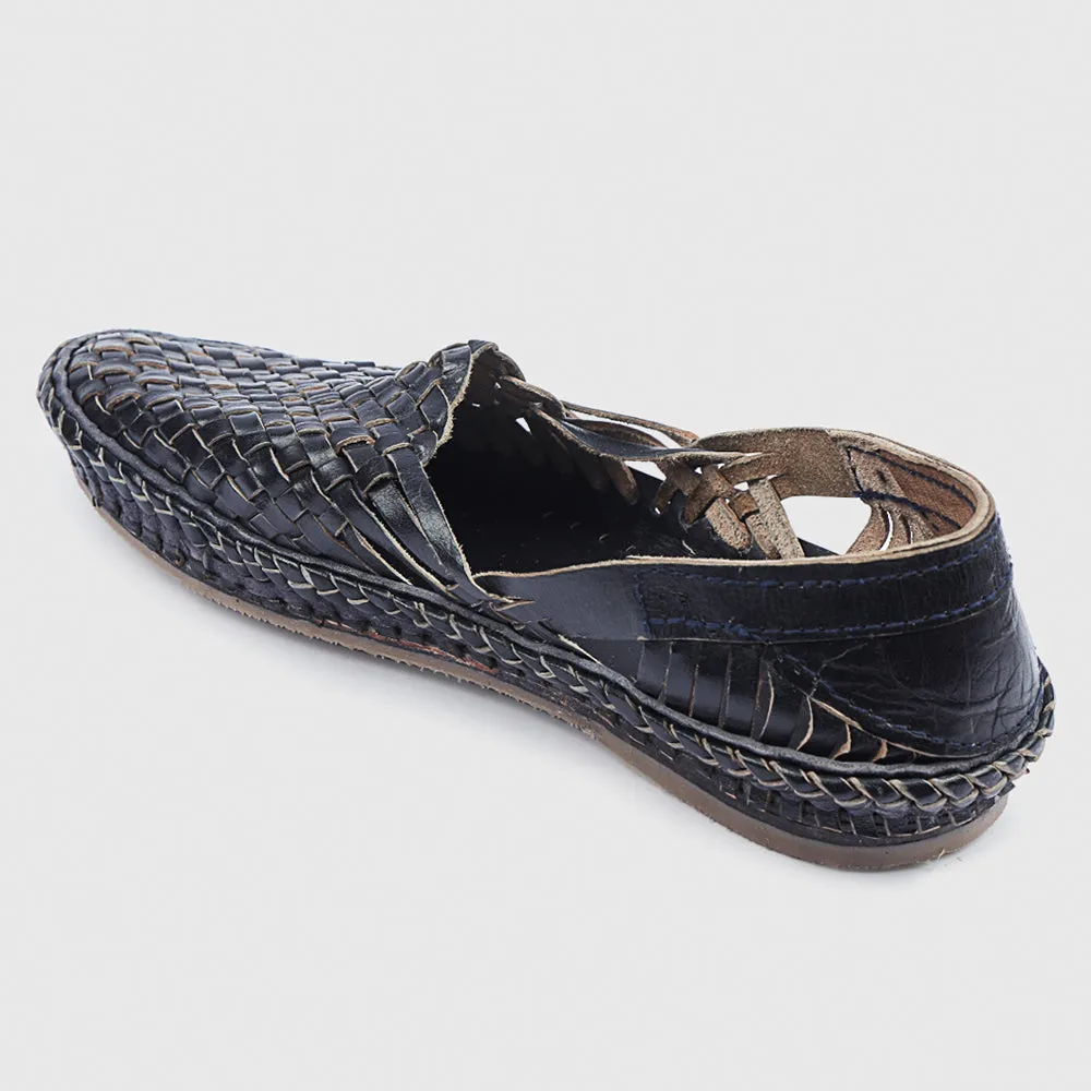 Dark Blue Handstitched Leather Kolhapuri Men Shoes