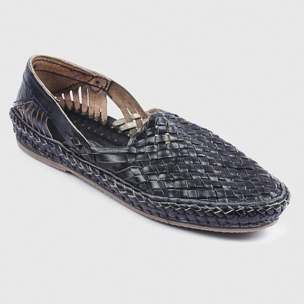 Dark Blue Handstitched Leather Kolhapuri Men Shoes