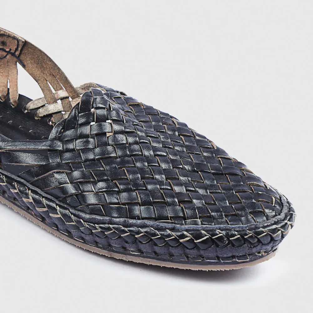 Dark Blue Handstitched Leather Kolhapuri Men Shoes