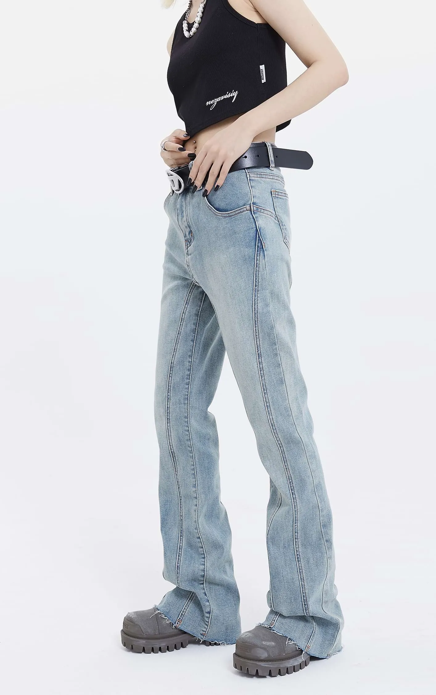 Distressed Hem Jeans