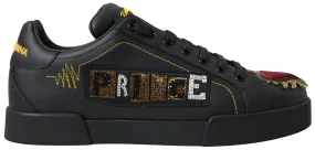 Dolce & Gabbana Elegant Portofino Leather Sneakers - Black Multicolor