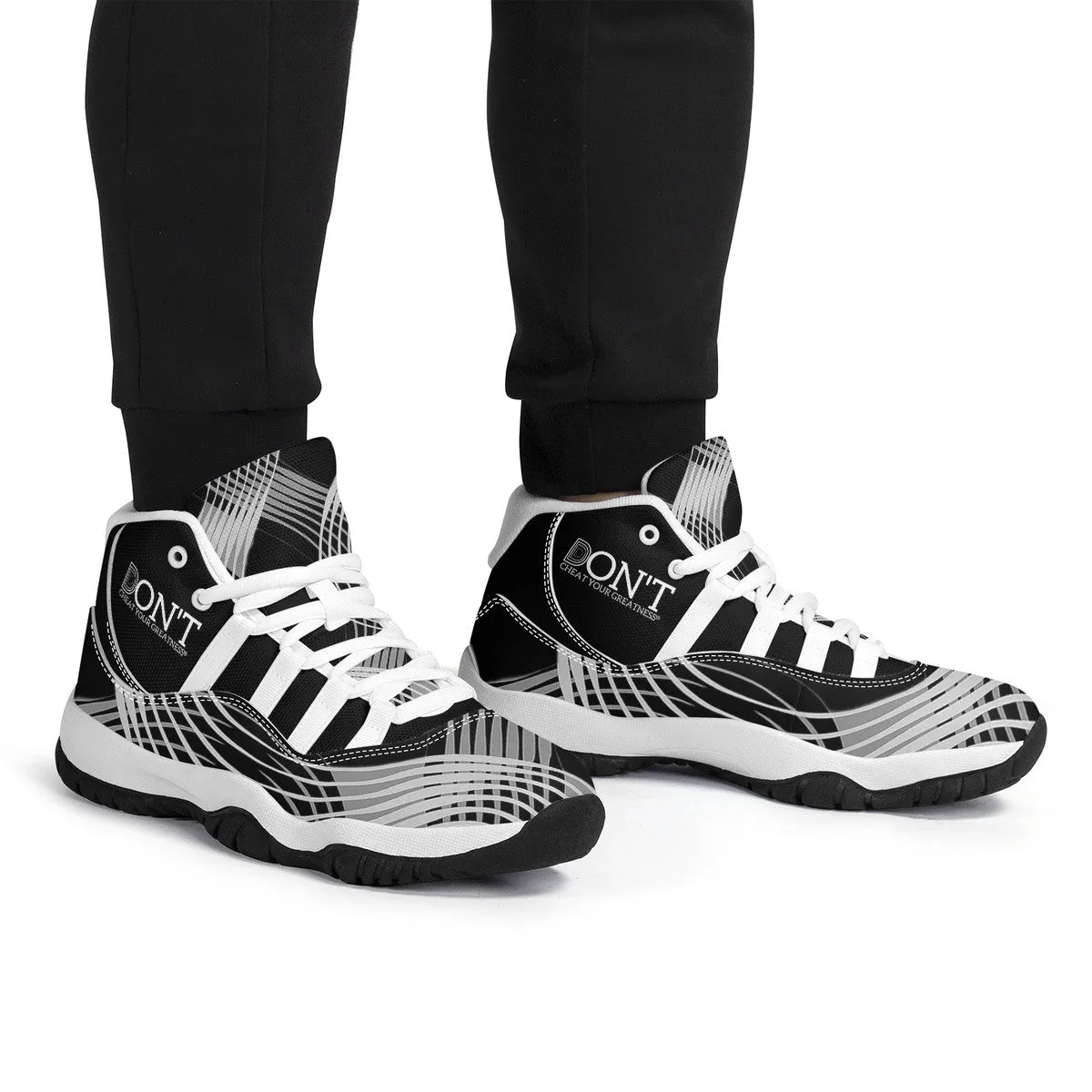 DONT  D4X White  logo,, Black,White, Grey  Design & Black High Top Air Retro Sneakers - White