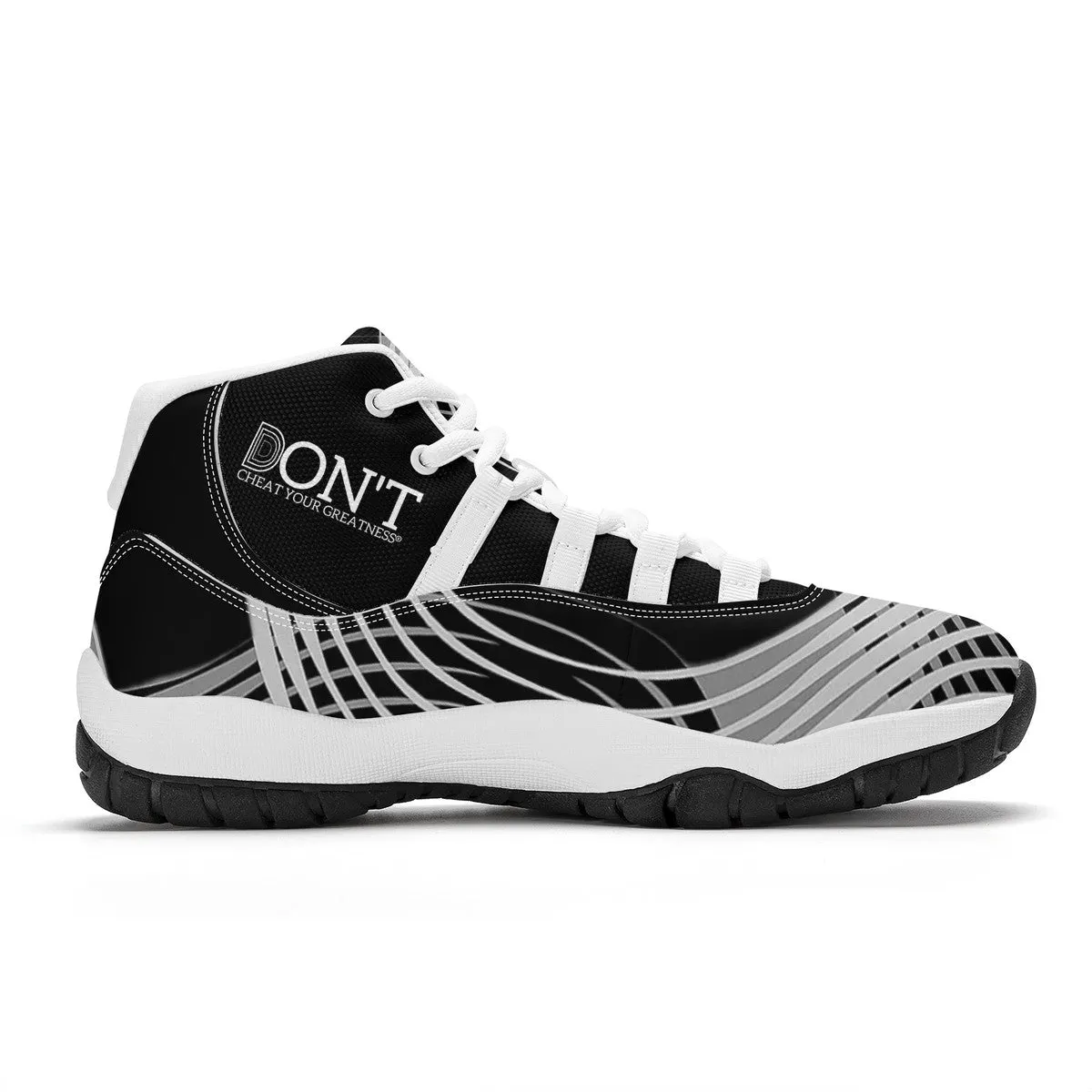 DONT  D4X White  logo,, Black,White, Grey  Design & Black High Top Air Retro Sneakers - White