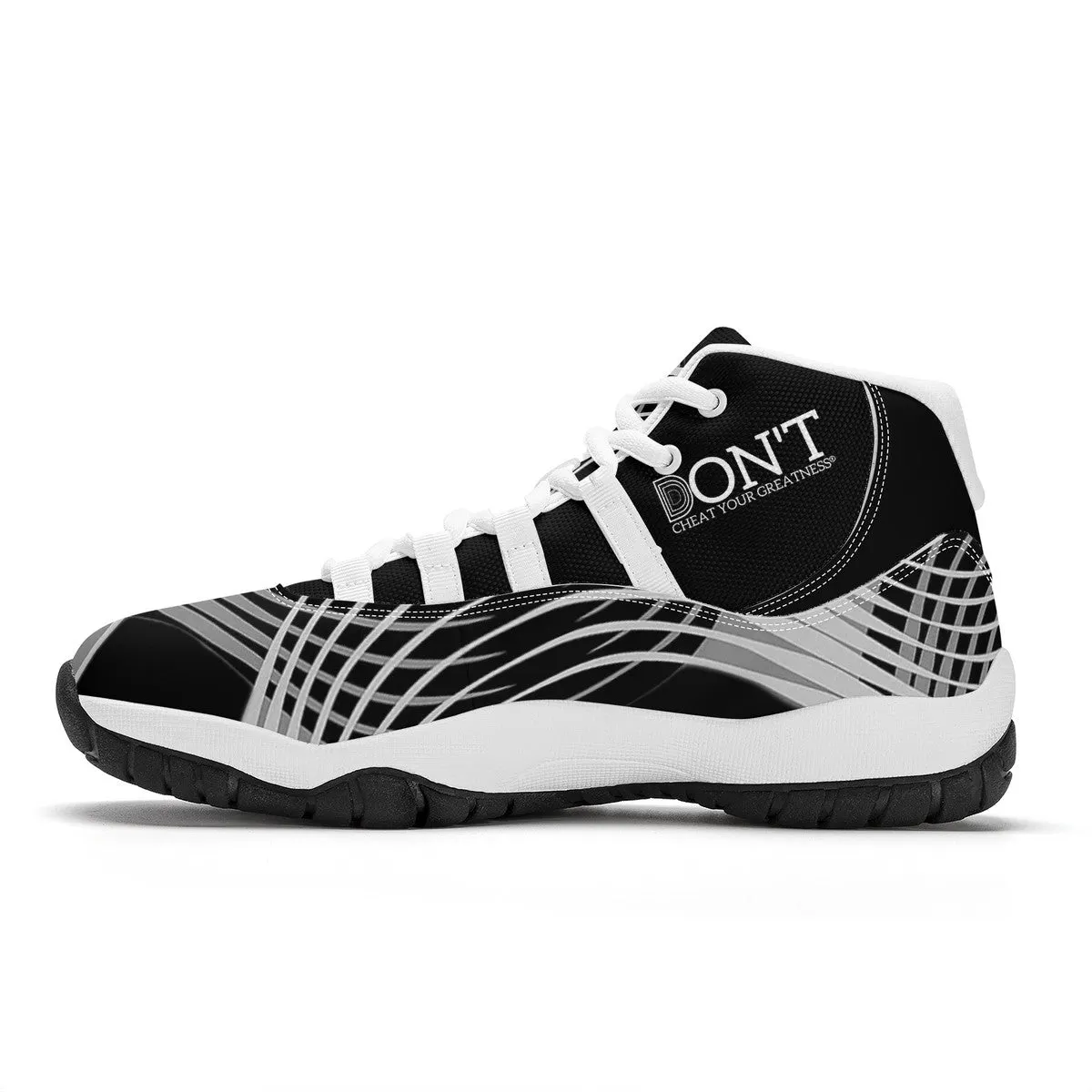 DONT  D4X White  logo,, Black,White, Grey  Design & Black High Top Air Retro Sneakers - White