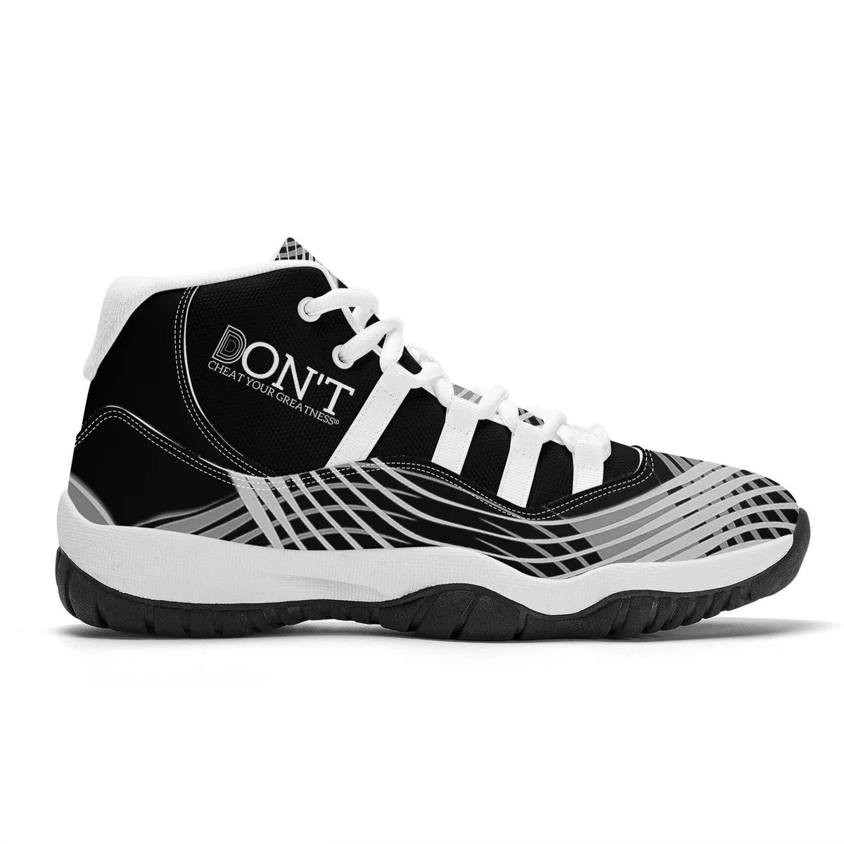 DONT  D4X White  logo,, Black,White, Grey  Design & Black High Top Air Retro Sneakers - White
