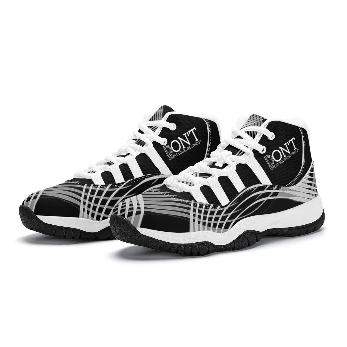 DONT  D4X White  logo,, Black,White, Grey  Design & Black High Top Air Retro Sneakers - White