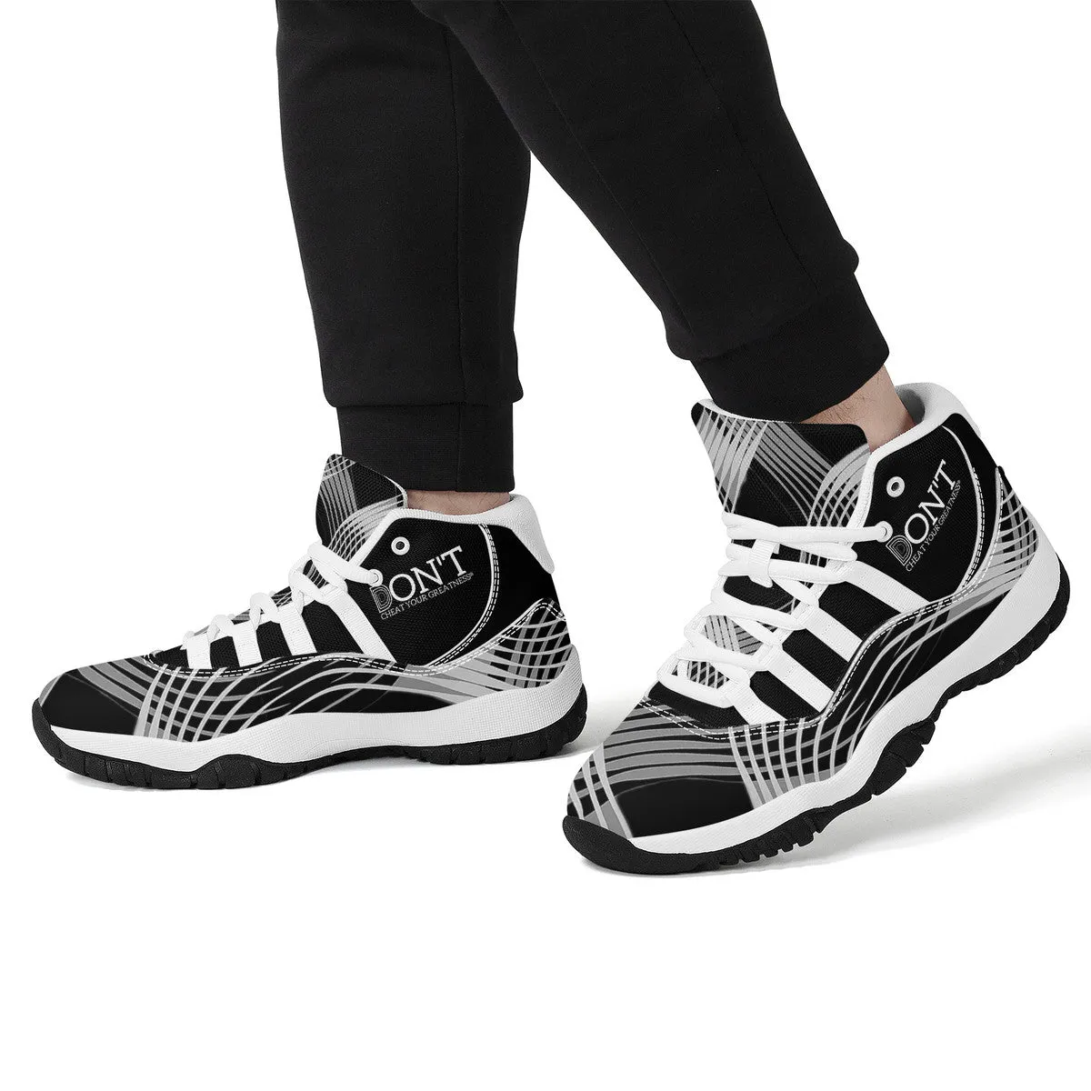 DONT  D4X White  logo,, Black,White, Grey  Design & Black High Top Air Retro Sneakers - White