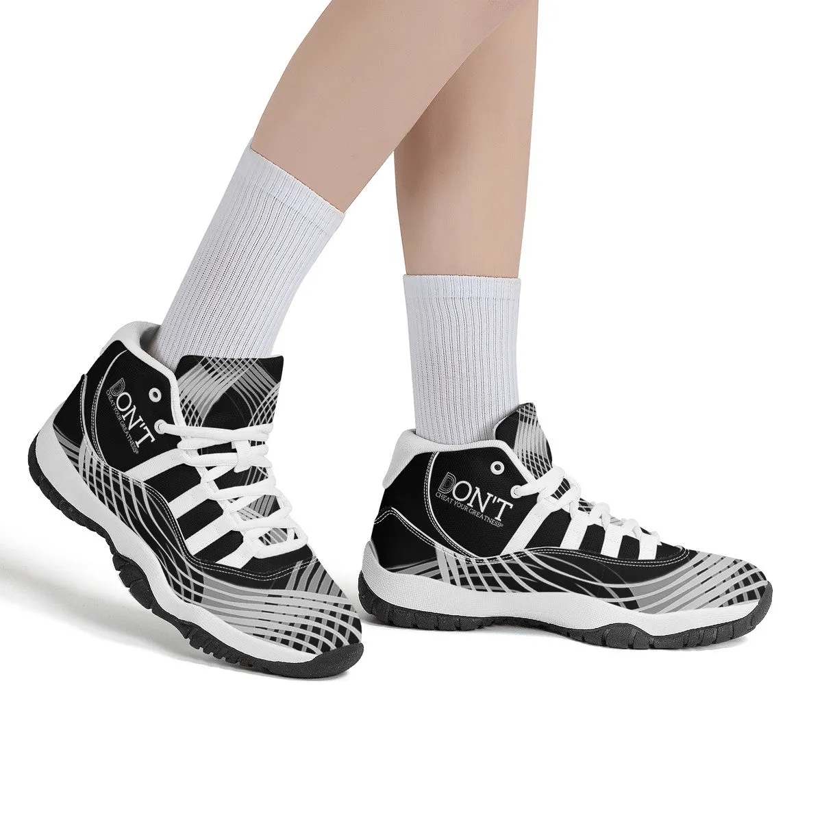 DONT  D4X White  logo,, Black,White, Grey  Design & Black High Top Air Retro Sneakers - White