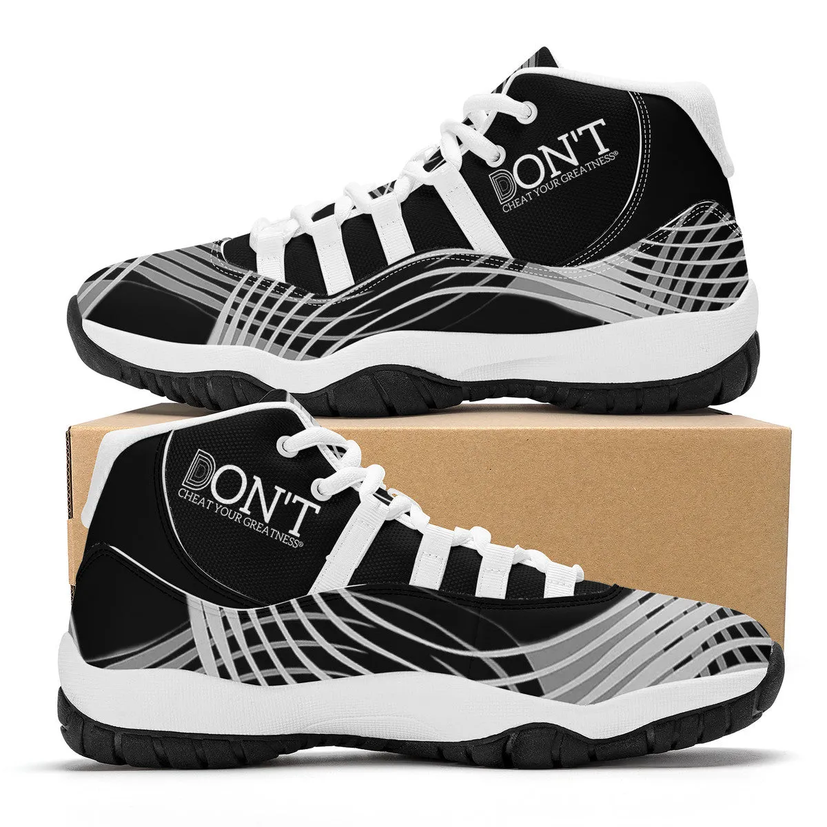 DONT  D4X White  logo,, Black,White, Grey  Design & Black High Top Air Retro Sneakers - White