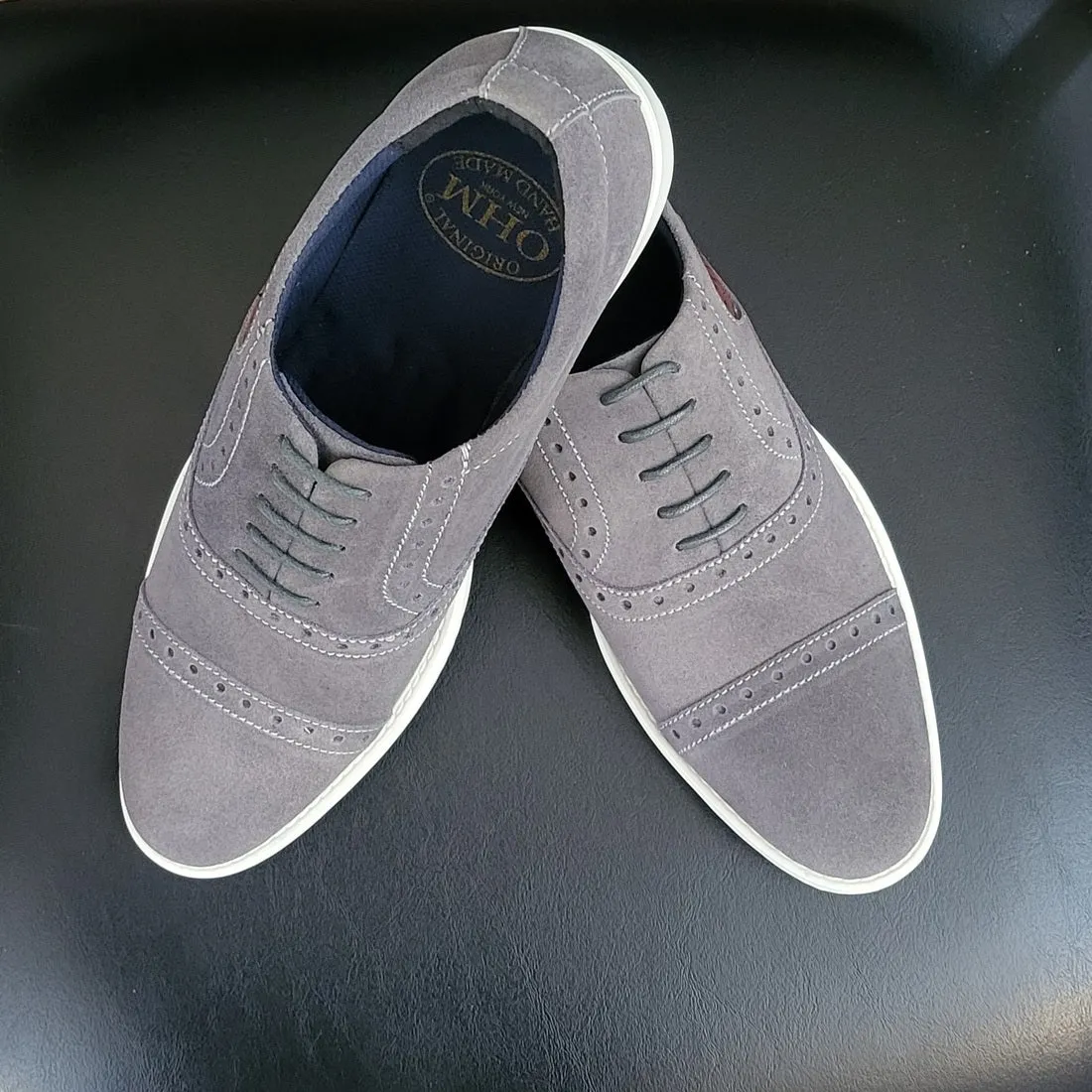 Executive All Day Comfort Oxford Leather Shoes Grey with Embossed Logo