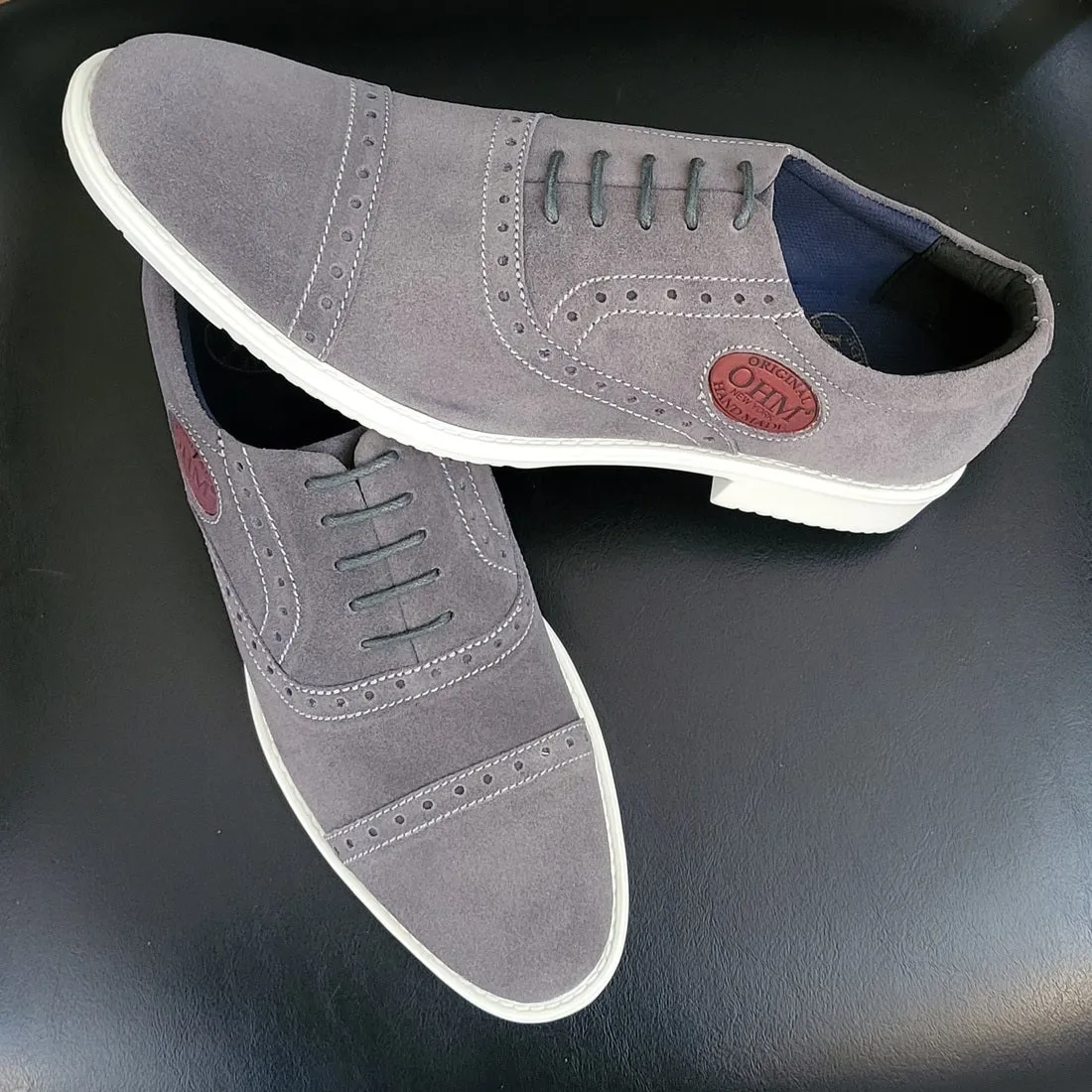 Executive All Day Comfort Oxford Leather Shoes Grey with Embossed Logo