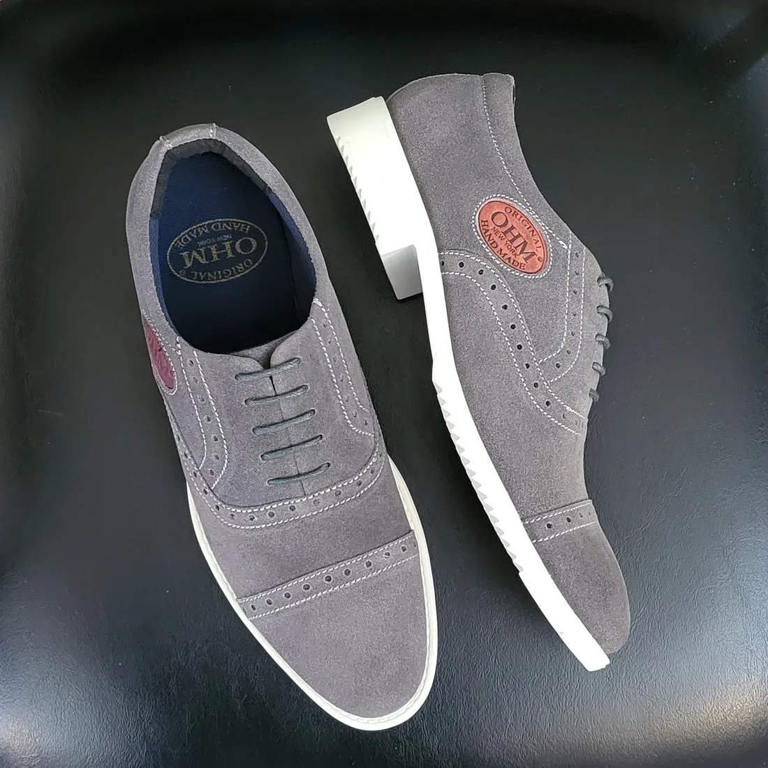 Executive All Day Comfort Oxford Leather Shoes Grey with Embossed Logo