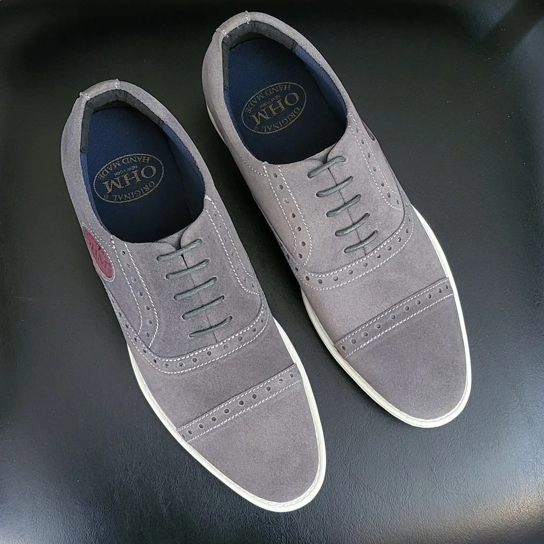 Executive All Day Comfort Oxford Leather Shoes Grey with Embossed Logo