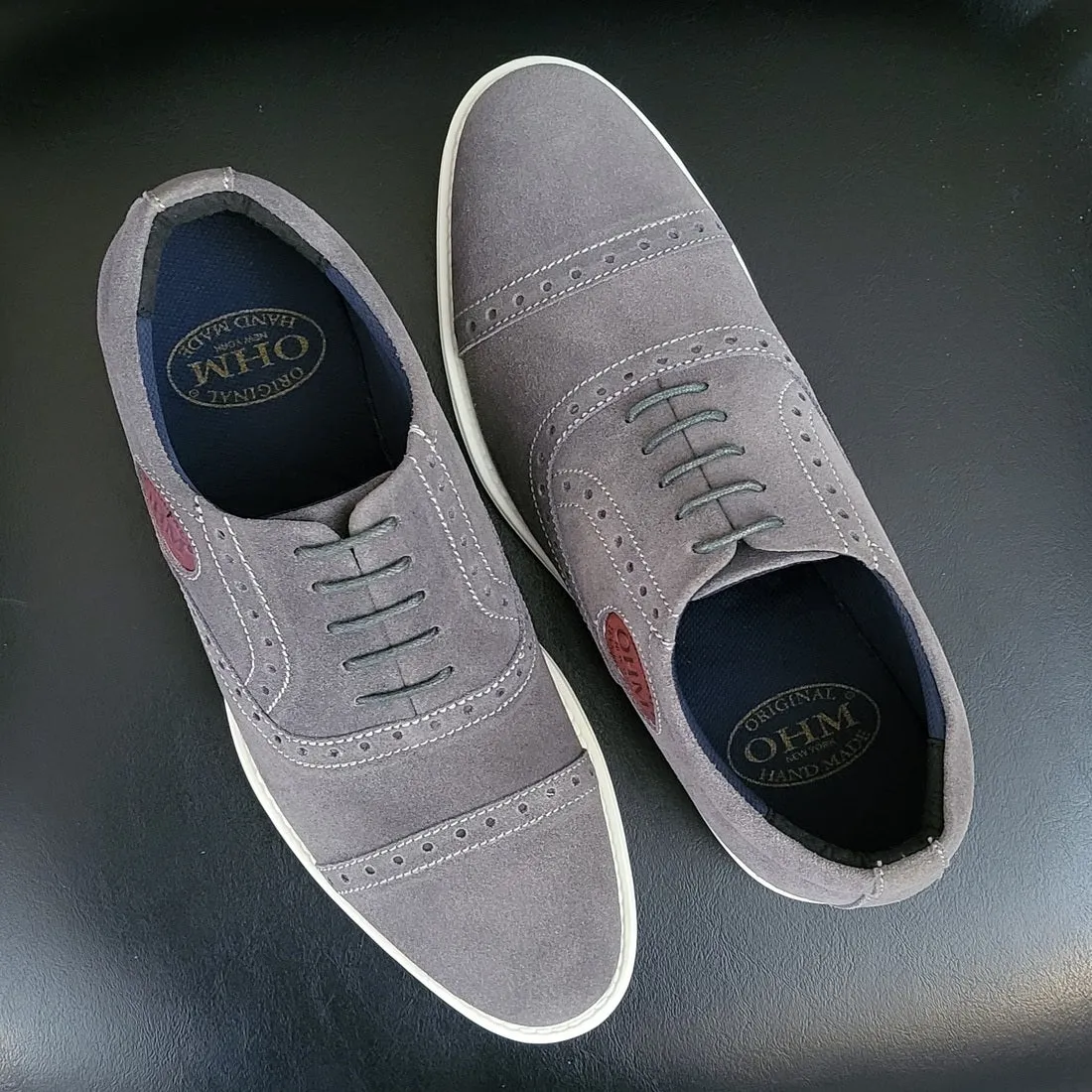 Executive All Day Comfort Oxford Leather Shoes Grey with Embossed Logo