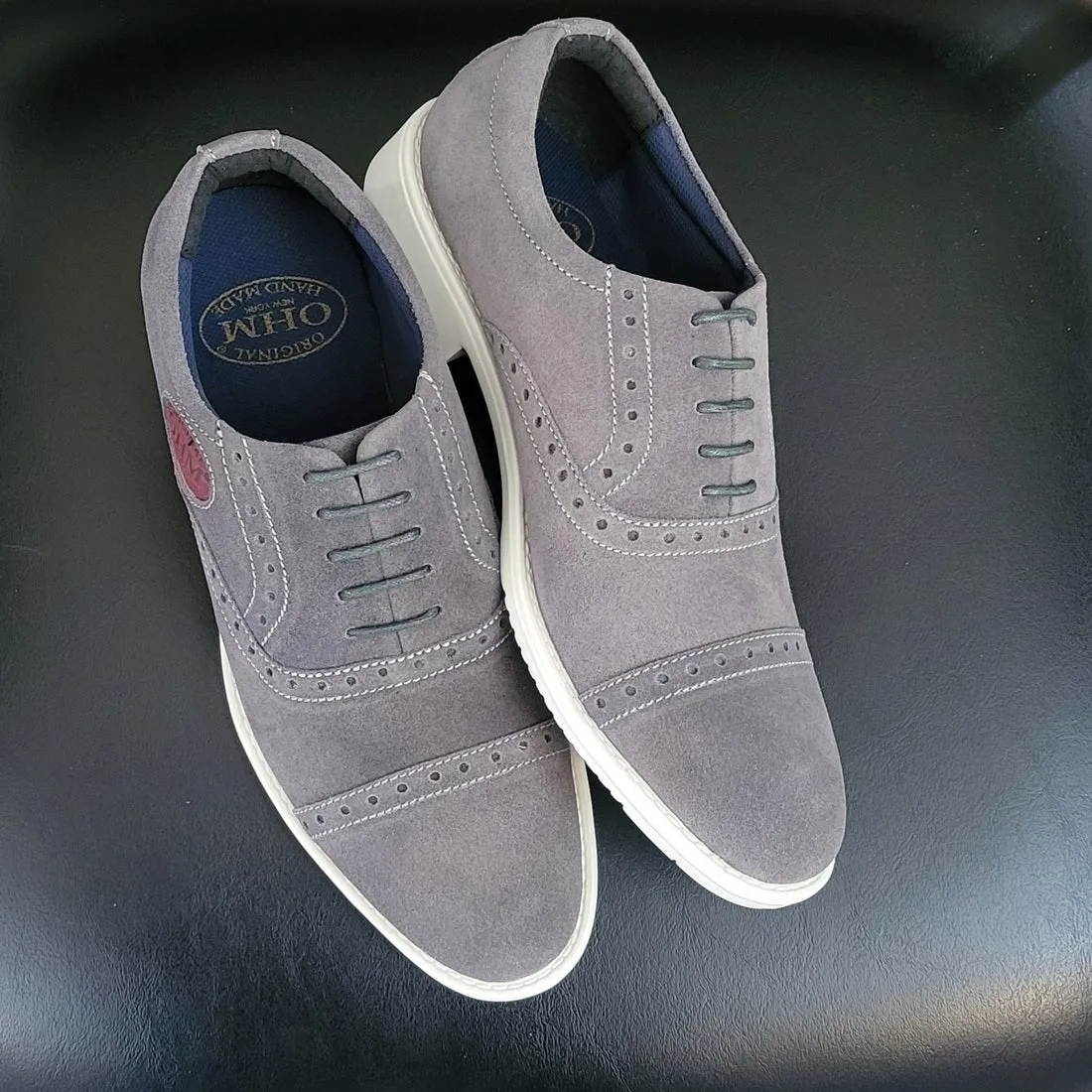 Executive All Day Comfort Oxford Leather Shoes Grey with Embossed Logo