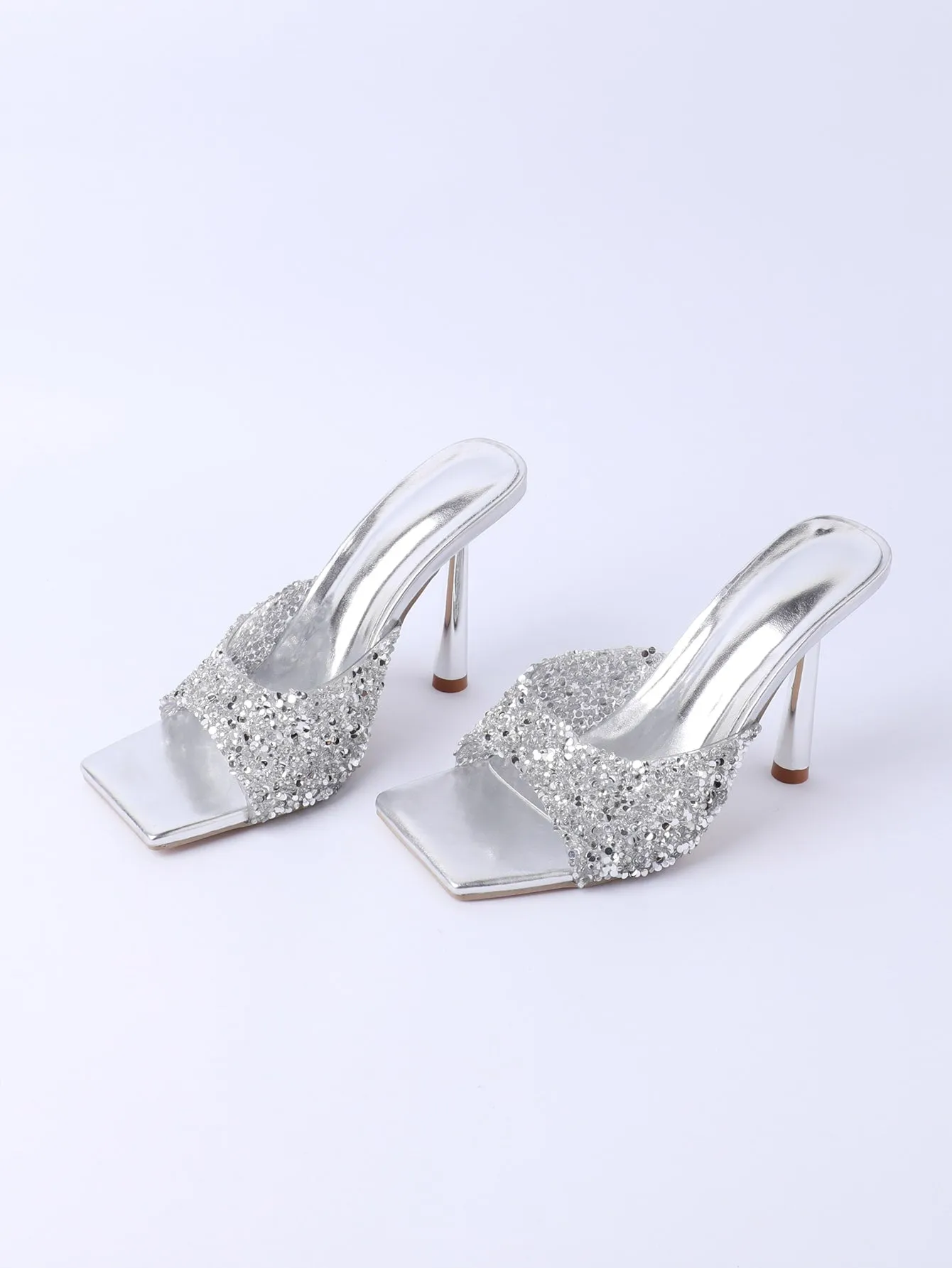 Fashion High Heel Sandals Metal Sequin Embellished Stiletto Mule Sandals
