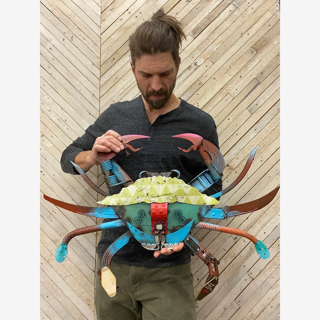 FOLK FAUNA (BLUE CRAB) original mixed media wall art