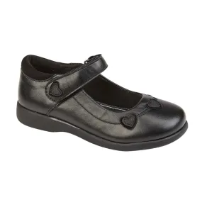 Girls Black Strap Fasten with Heart School shoes