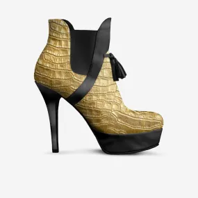 GOLD ALLIGATOR TASSEL PLATFORM BOOTIE