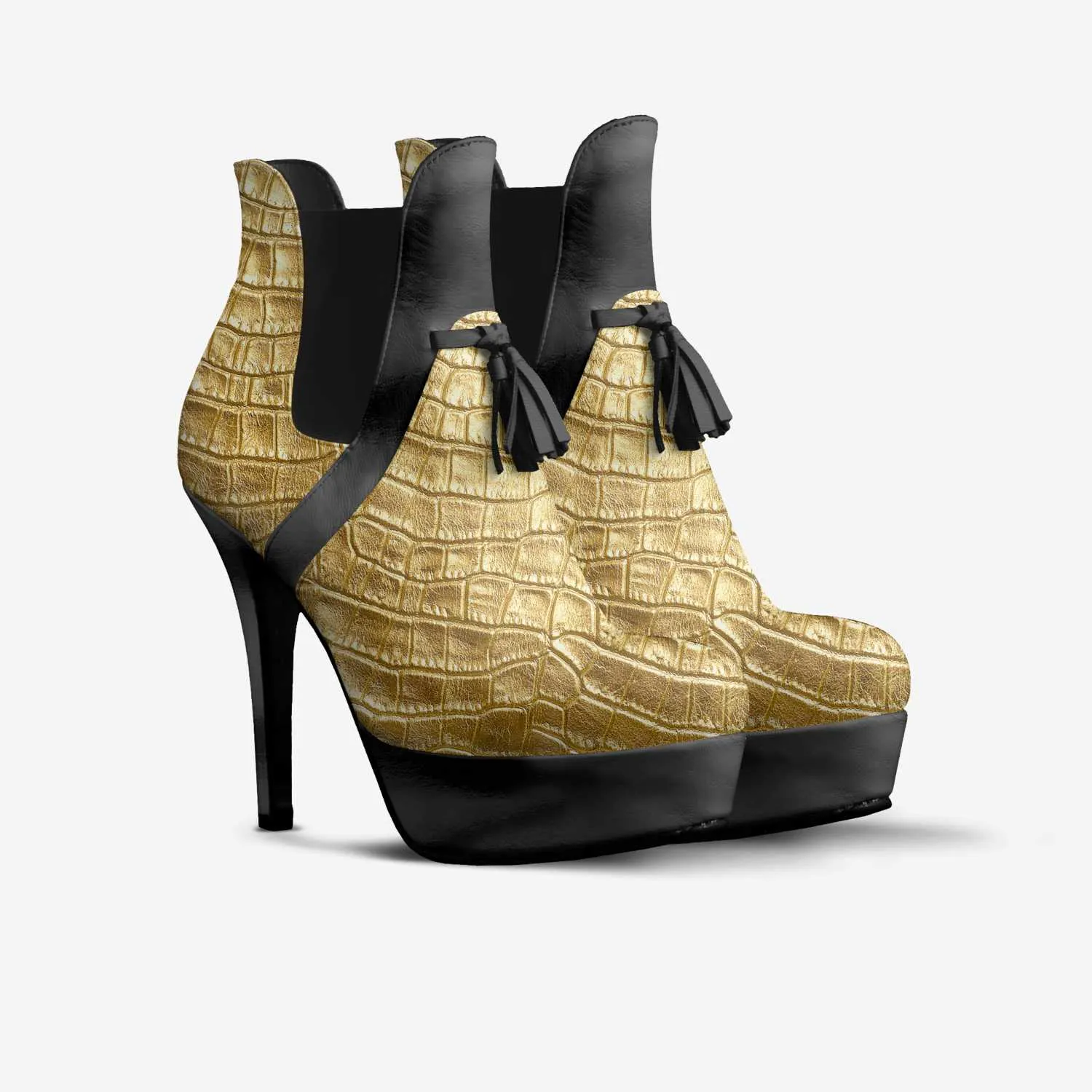 GOLD ALLIGATOR TASSEL PLATFORM BOOTIE