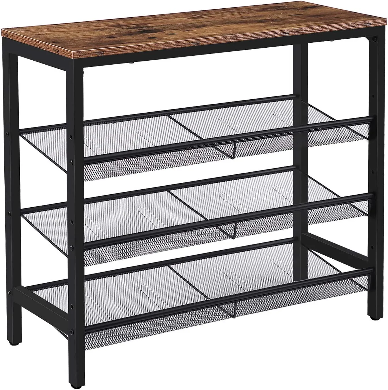 Industrial Shoe Rack, 4-Tier Shoe Shelf, Storage Organizer Unit with 3 Mesh Shelves