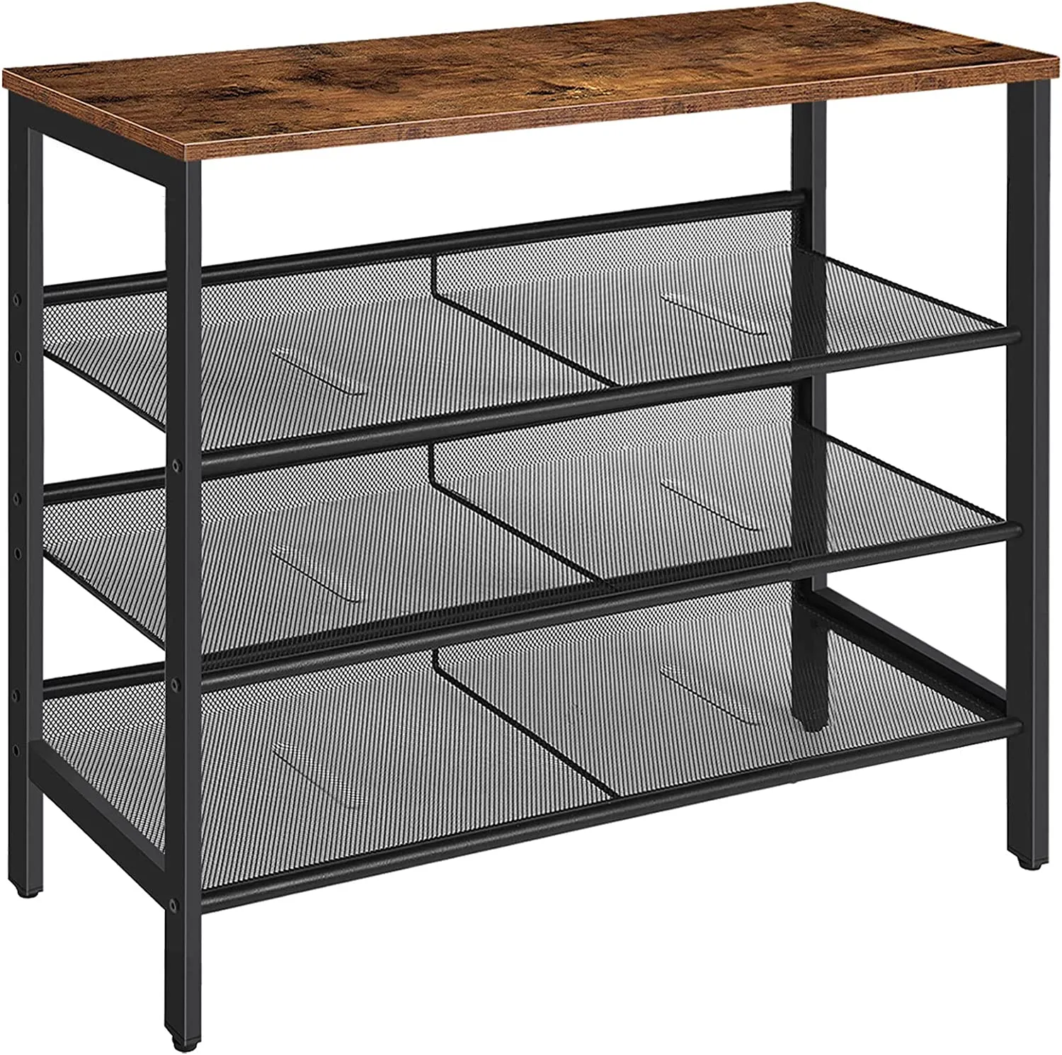 Industrial Shoe Rack, 4-Tier Shoe Shelf, Storage Organizer Unit with 3 Mesh Shelves