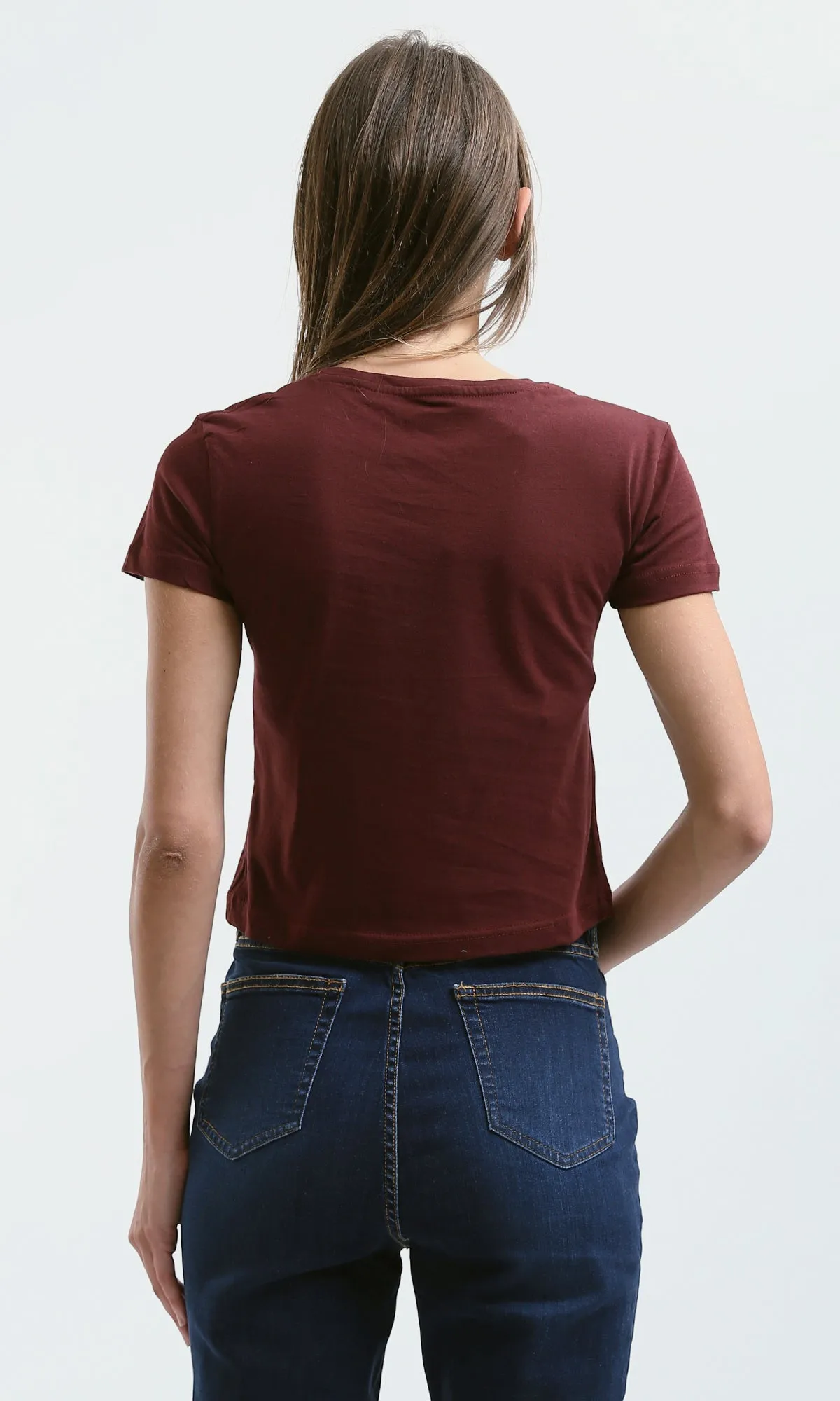 O182256 Short Sleeves Burgundy Cotton Short Tee