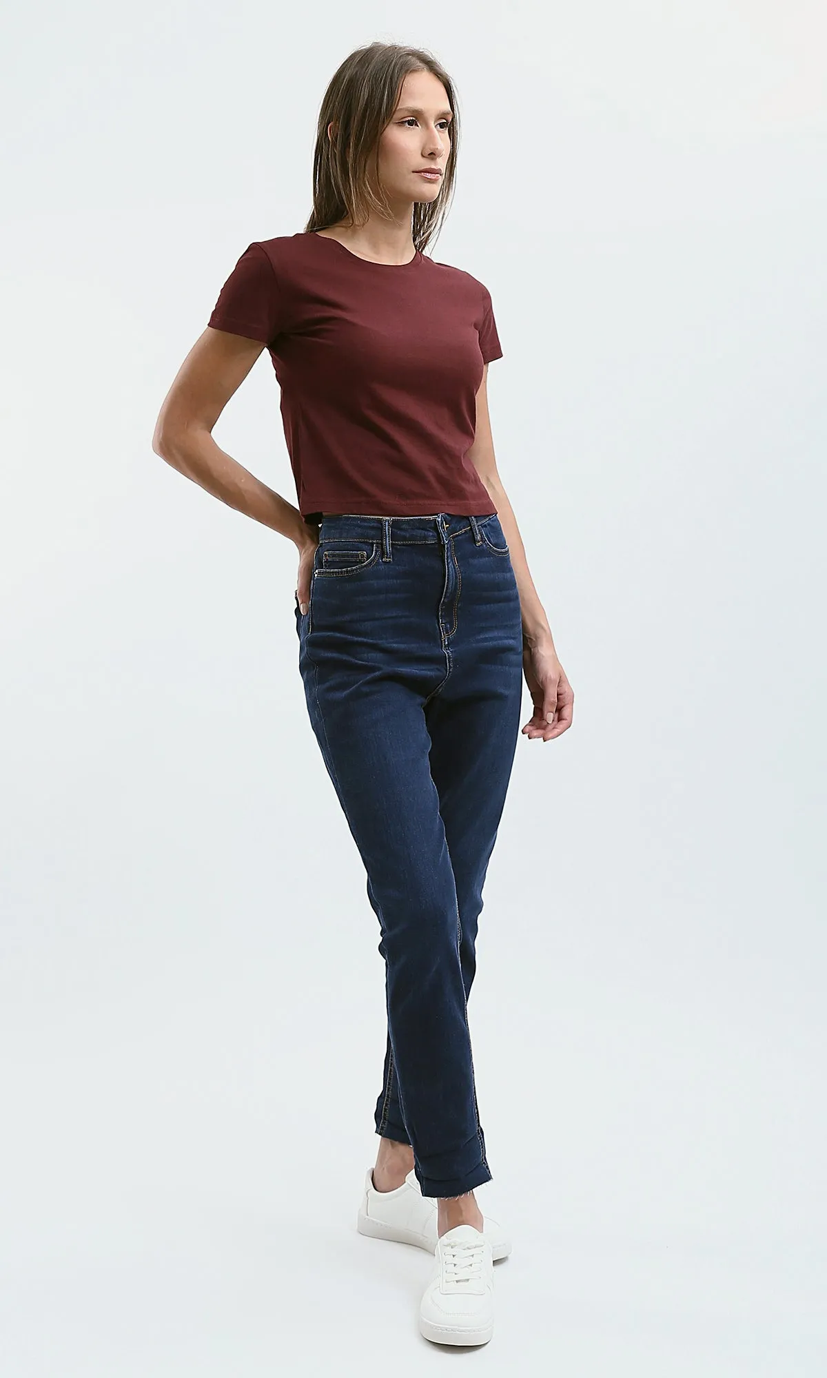 O182256 Short Sleeves Burgundy Cotton Short Tee