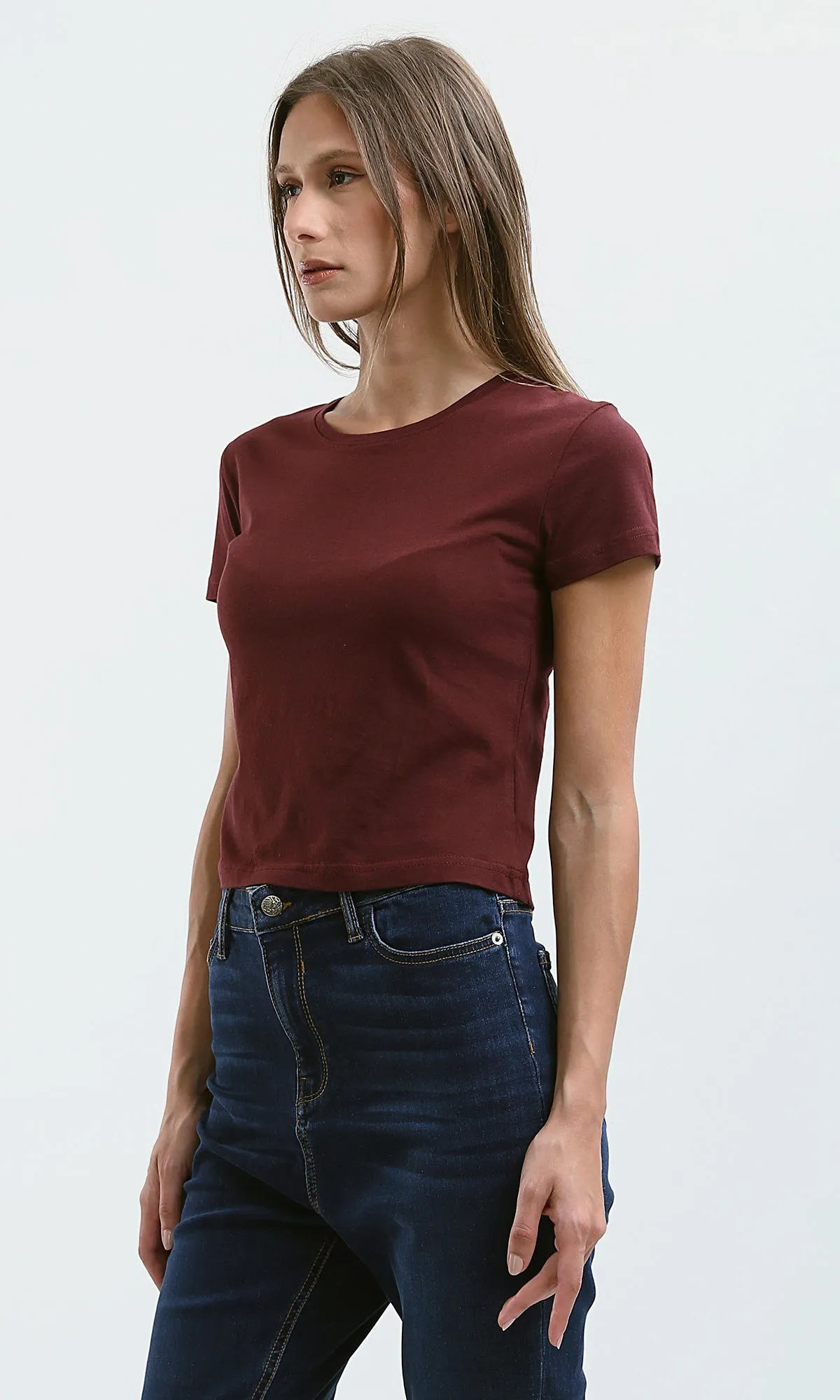 O182256 Short Sleeves Burgundy Cotton Short Tee