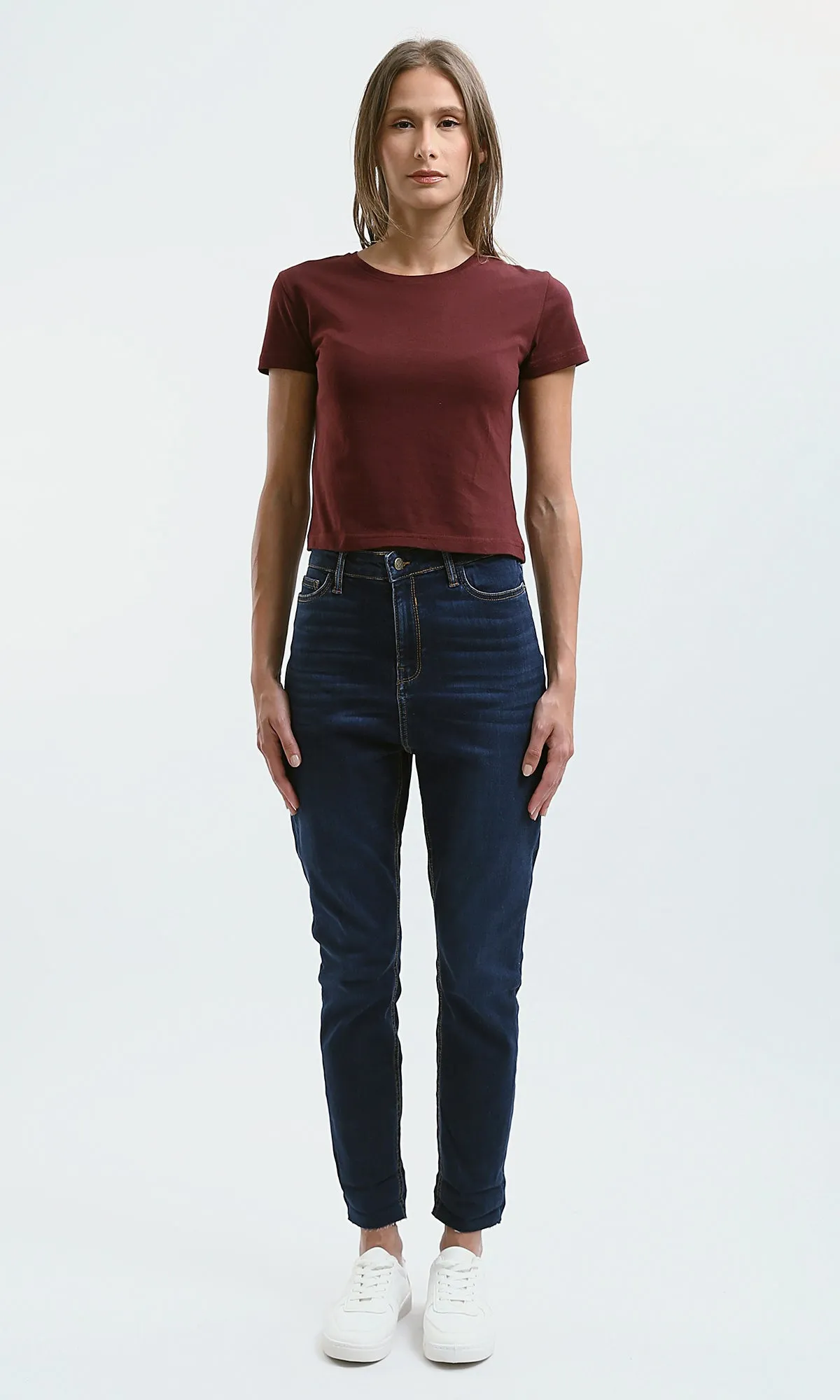 O182256 Short Sleeves Burgundy Cotton Short Tee