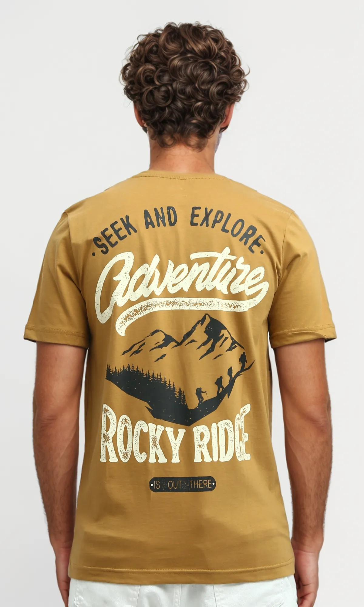 O182405 Mustard Short Sleeves Slip On Printed Tee