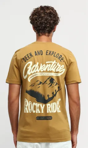 O182405 Mustard Short Sleeves Slip On Printed Tee
