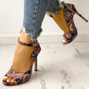 Printed toe buckle high heels - Women's shoes