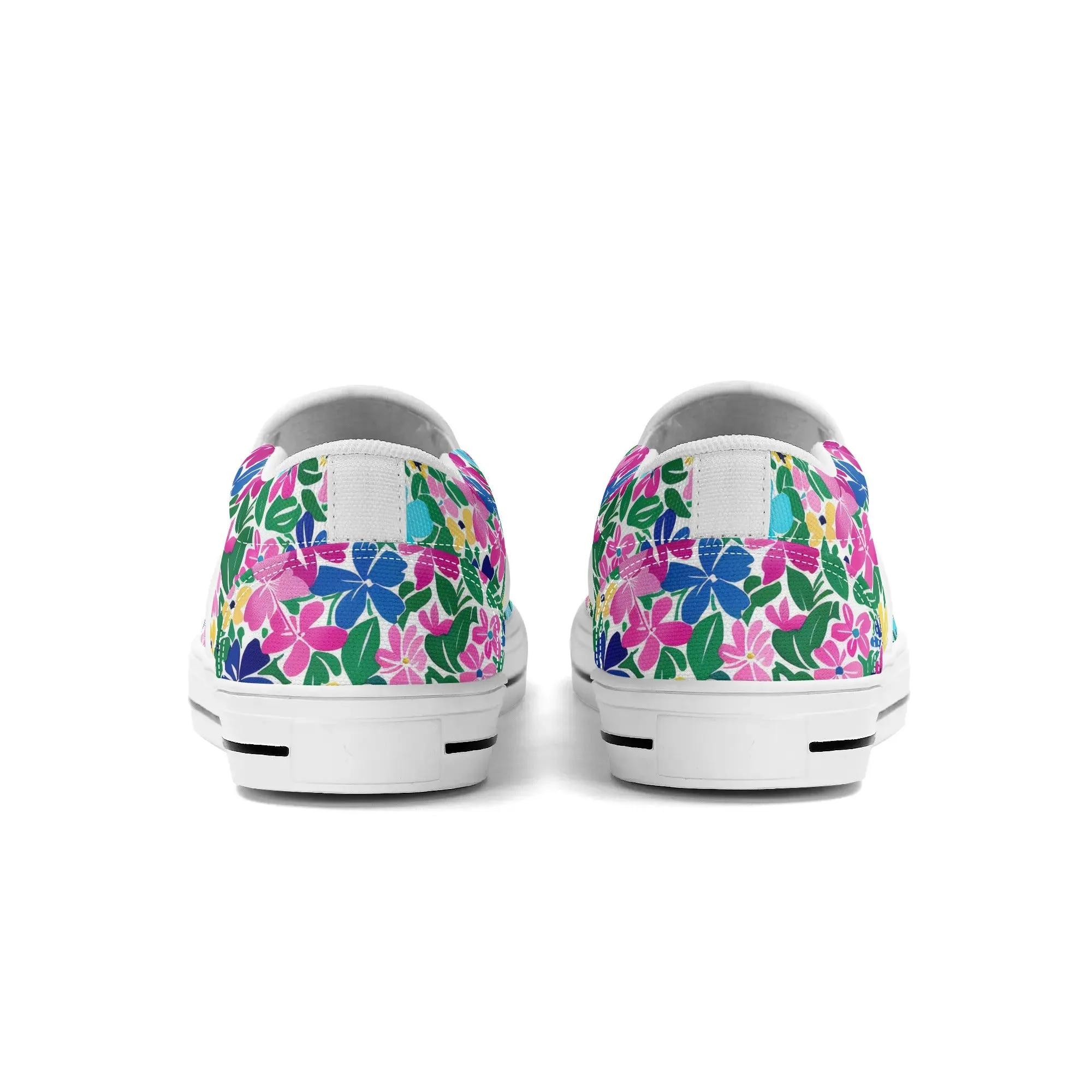 Rainbow Blooms: Vibrant Multi-color Watercolor Flowers in Full Bloom Womens Canvas Slip On Shoes US5-US12