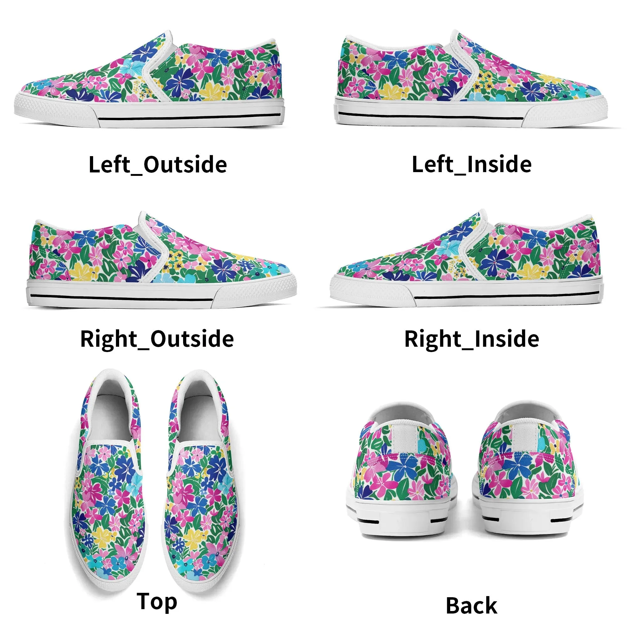 Rainbow Blooms: Vibrant Multi-color Watercolor Flowers in Full Bloom Womens Canvas Slip On Shoes US5-US12
