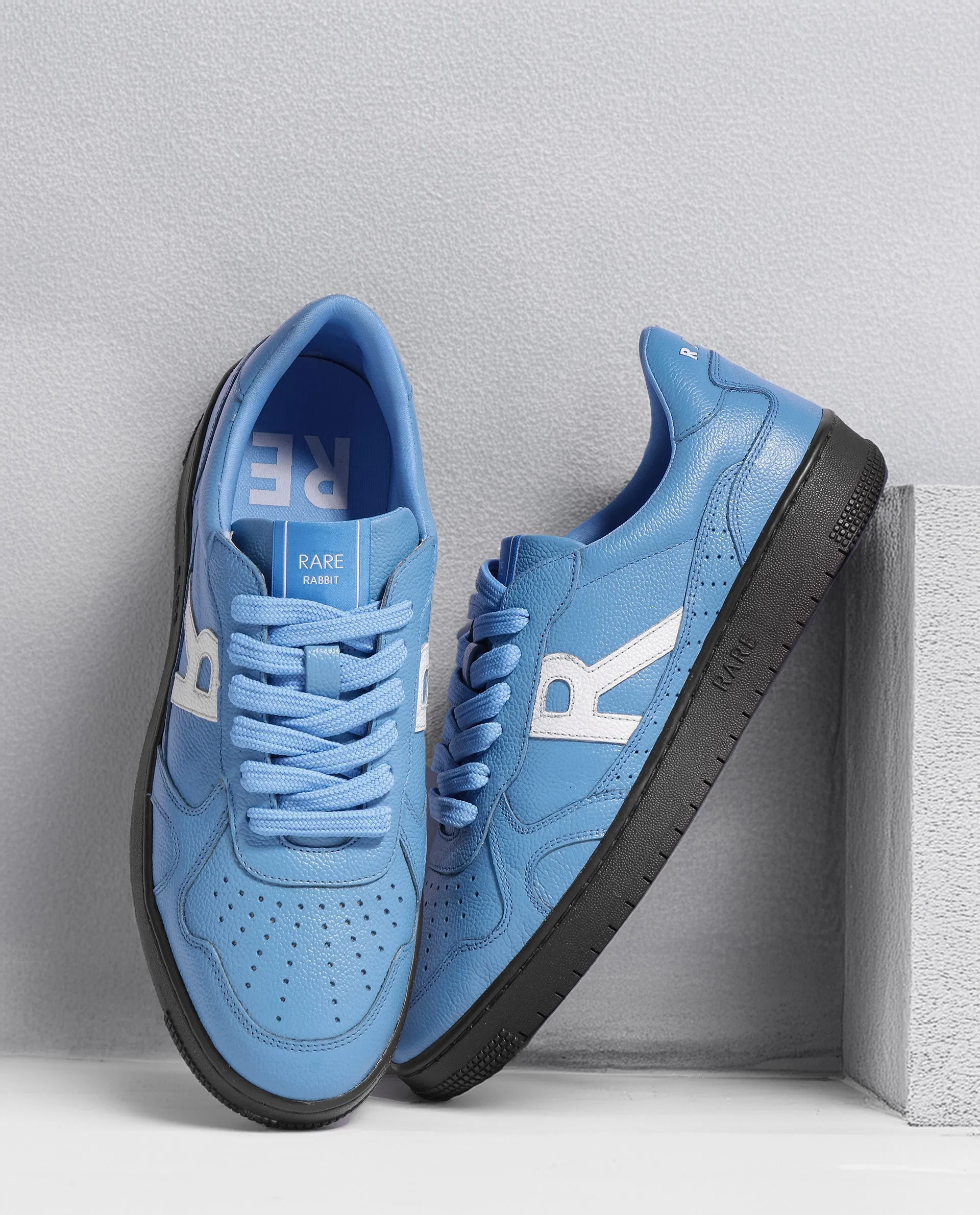 Rare Rabbit Men's Kepler Blue Genuine Leather Low-top Lace-up Sneaker Shoes