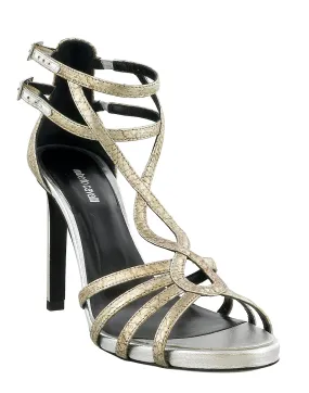 Roberto Cavalli Gold/Silver Stiletto Strappy  Sandal-